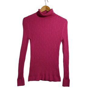 Talbots‎ Cable Knit Sweater Womens S Pink Turtleneck Slim Fit Preppy Heritage